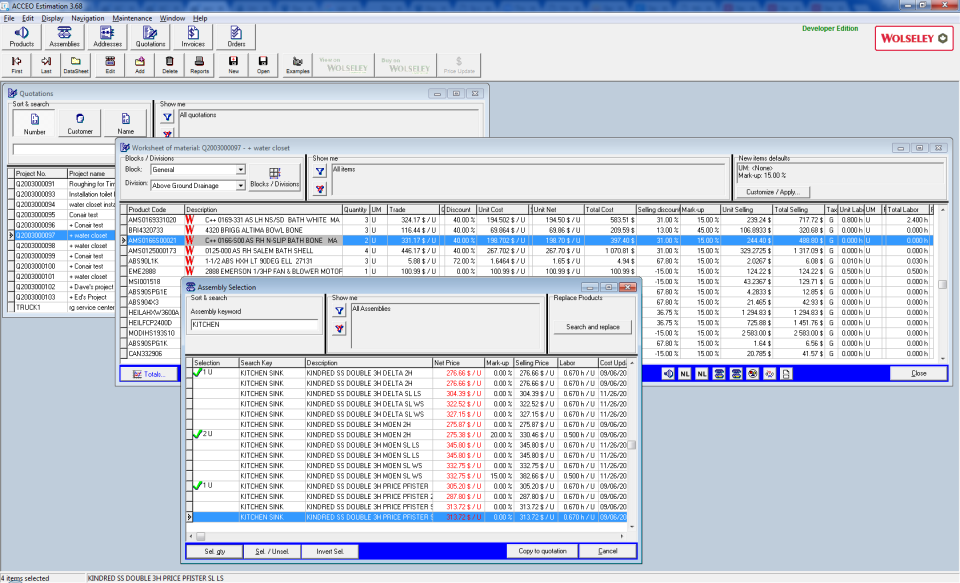 screenshot of ACCEO Estimation